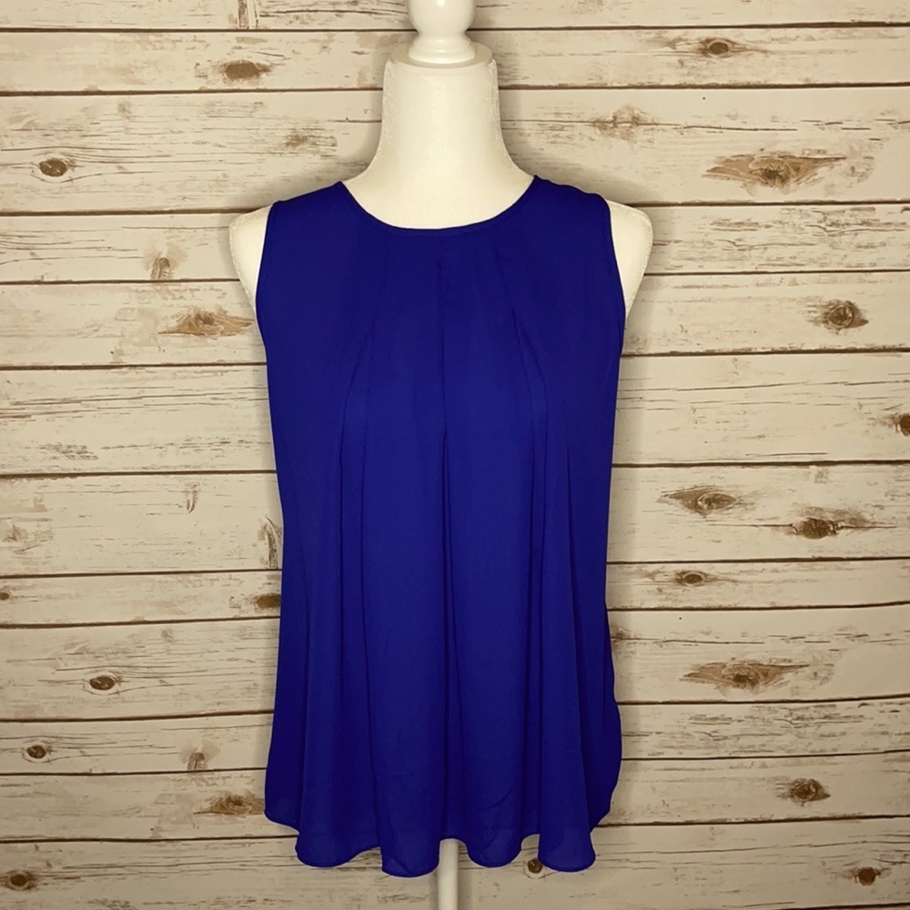 Fun 2 Fun Tops | Fun 2 Fun Sleeveless Pleated Shell | Indigo Blue | Large
